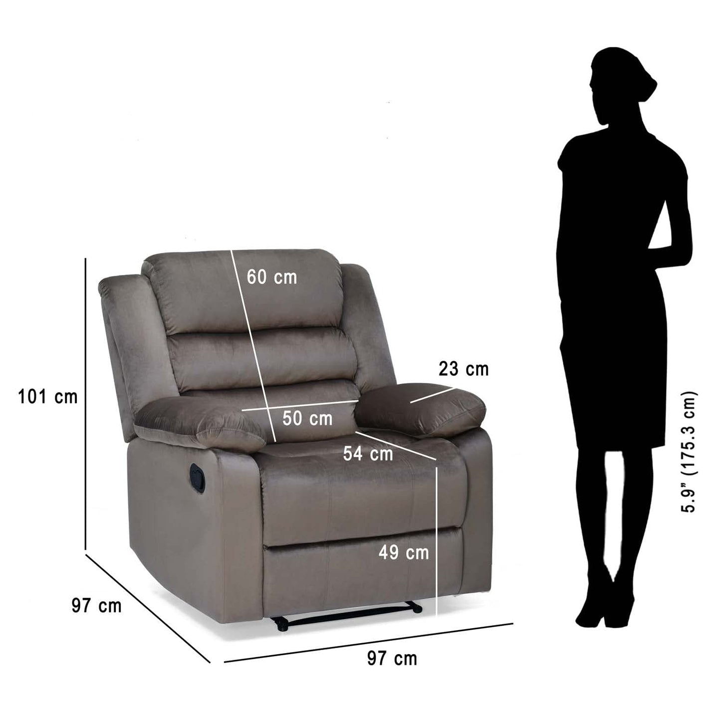 Velvet Fabric Manual Recliner - Modern Furniture & Furnishings