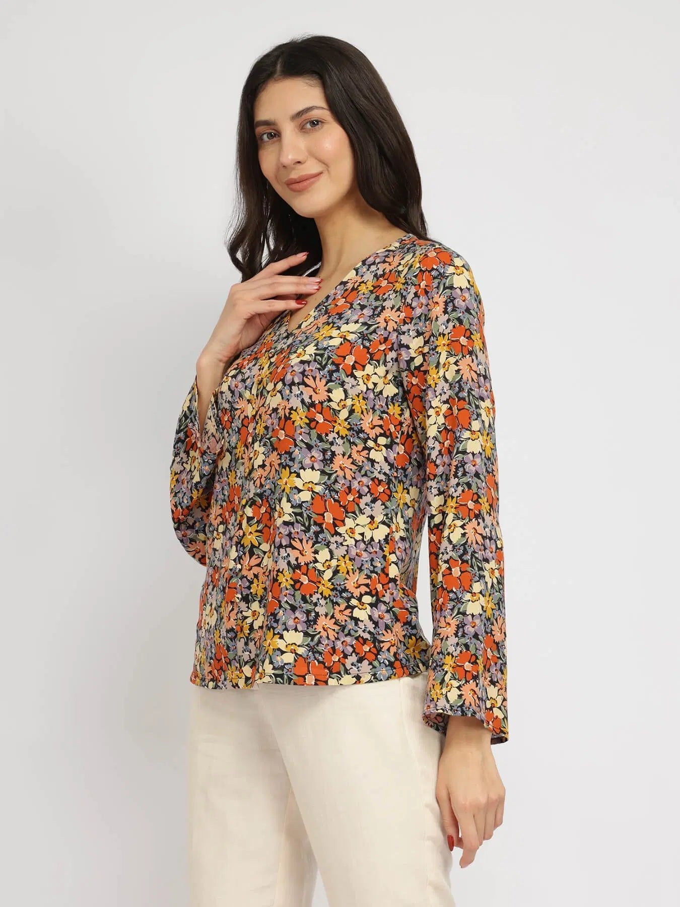 Bell Sleeves Floral Top - Modern Furniture & Furnishings