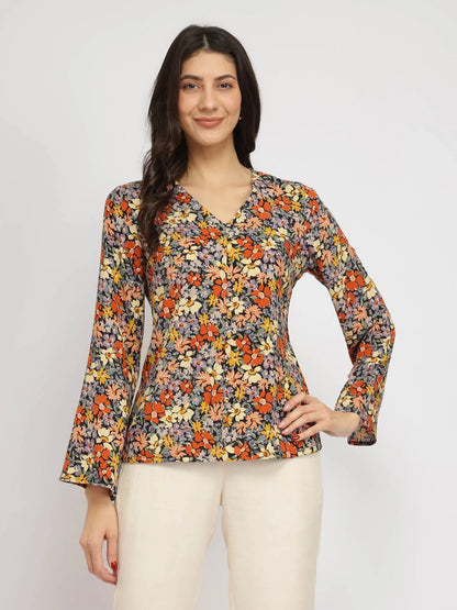 Bell Sleeves Floral Top - Modern Furniture & Furnishings