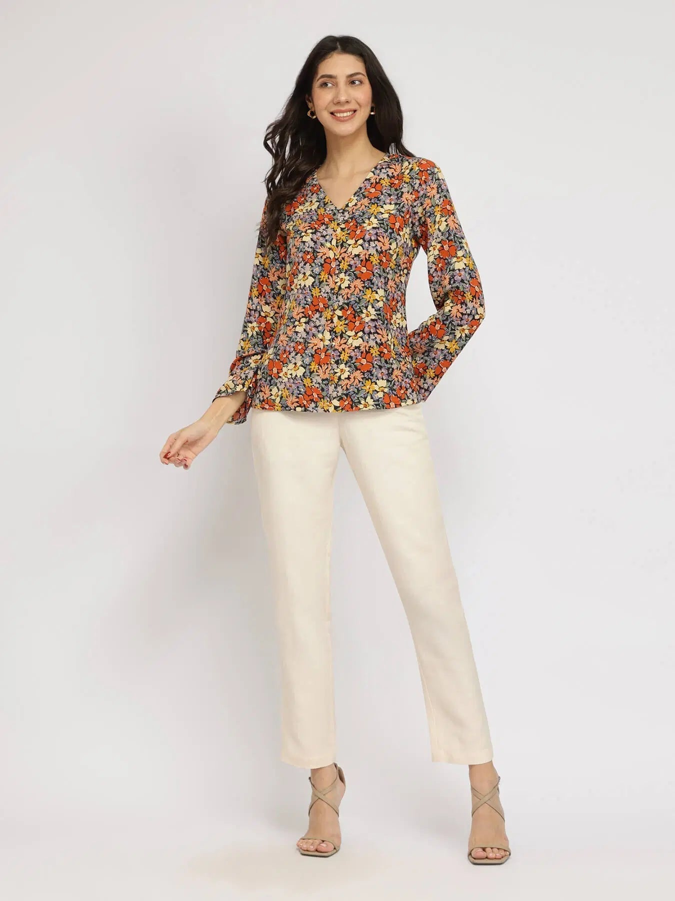 Bell Sleeves Floral Top - Modern Furniture & Furnishings