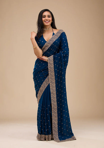 Blue Soft Silk Saree - Modern Furniture & Furnishings