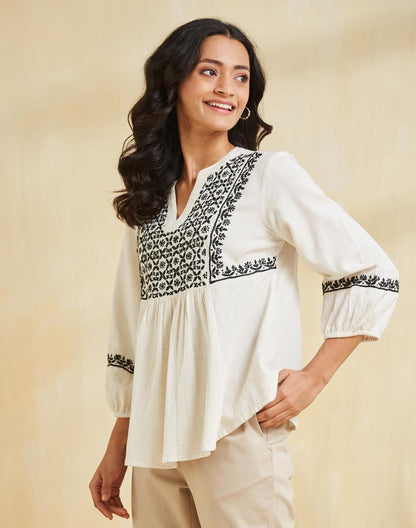 Cotton Linen Chikankari Top - Modern Furniture & Furnishings