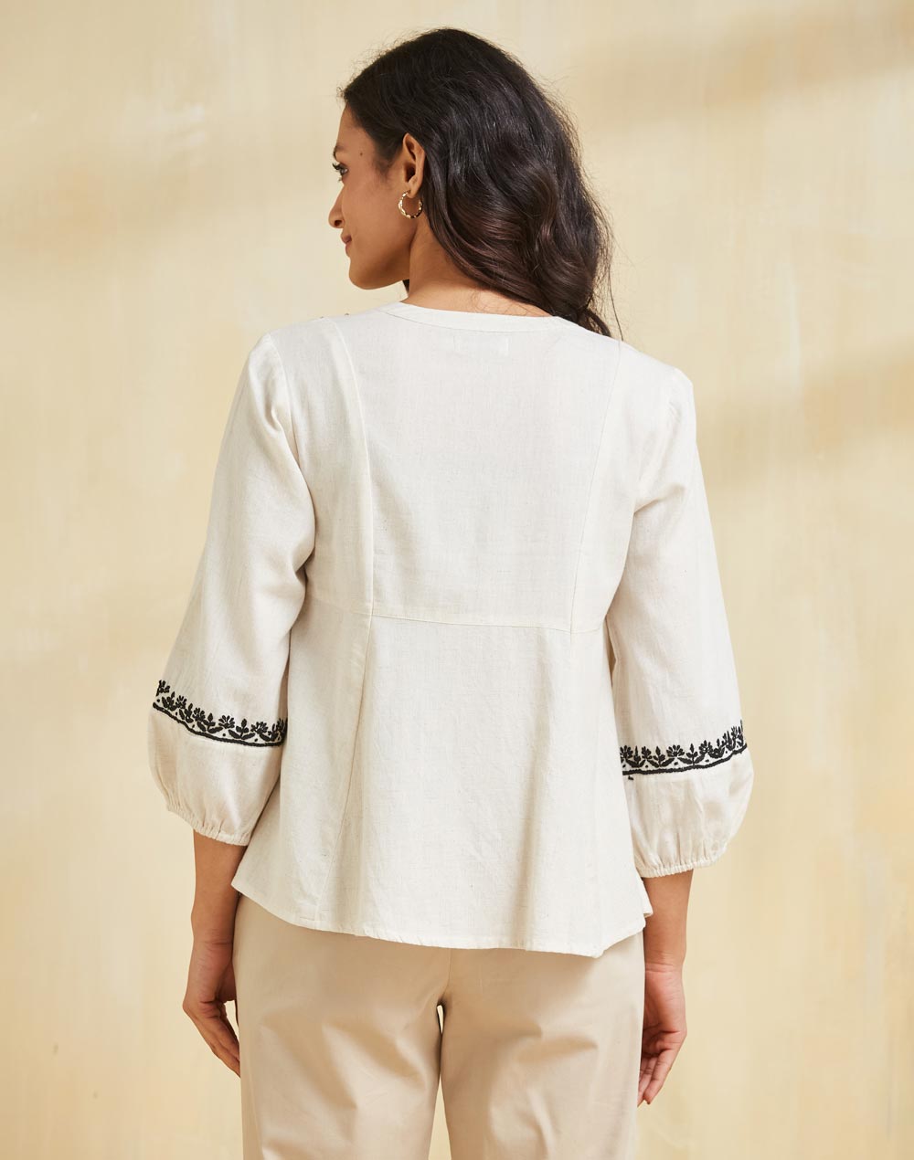 Cotton Linen Chikankari Top - Modern Furniture & Furnishings