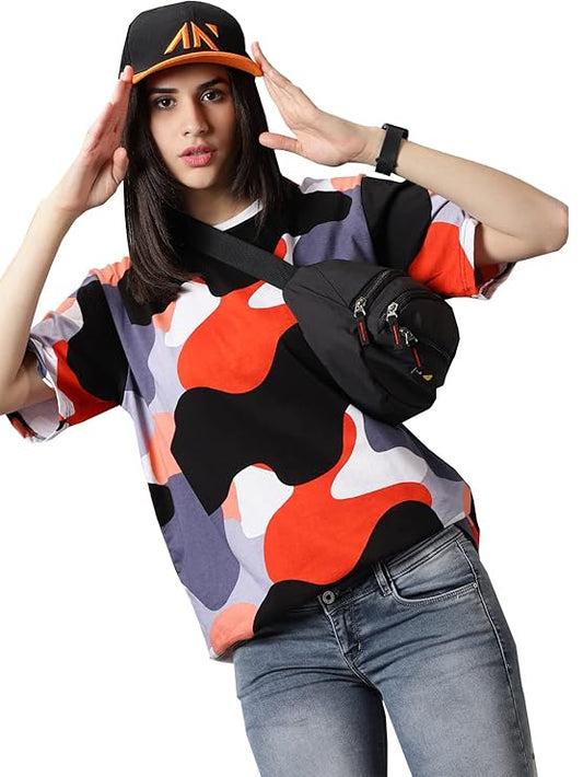 Cotton Round Neck All Over Printed T-Shirt for Women - Modern Furniture & Furnishings