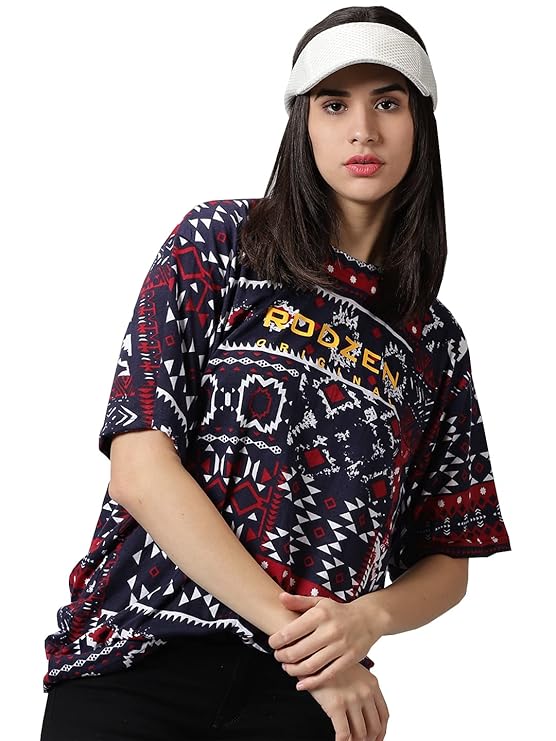 Cotton Round Neck All Over Printed T-Shirt for Women - Modern Furniture & Furnishings