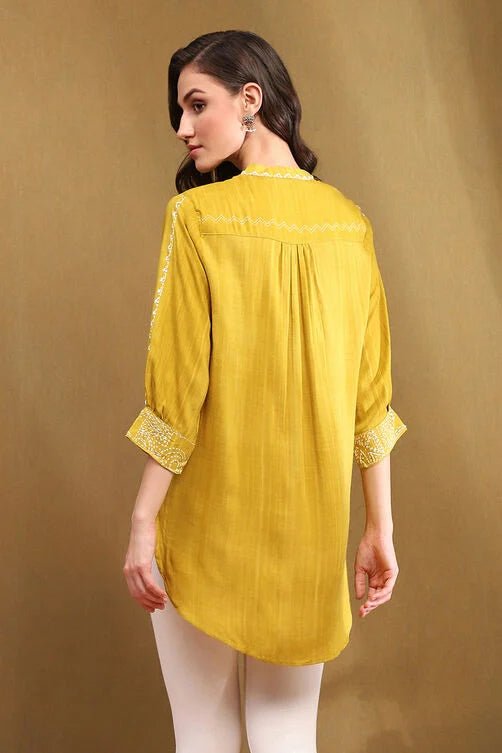 Embroidered V - Neck Mirror Work Kurti - Modern Furniture & Furnishings