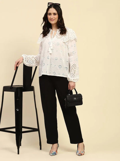 Embroidery Cotton Loose Fit Blouson Top - Modern Furniture & Furnishings