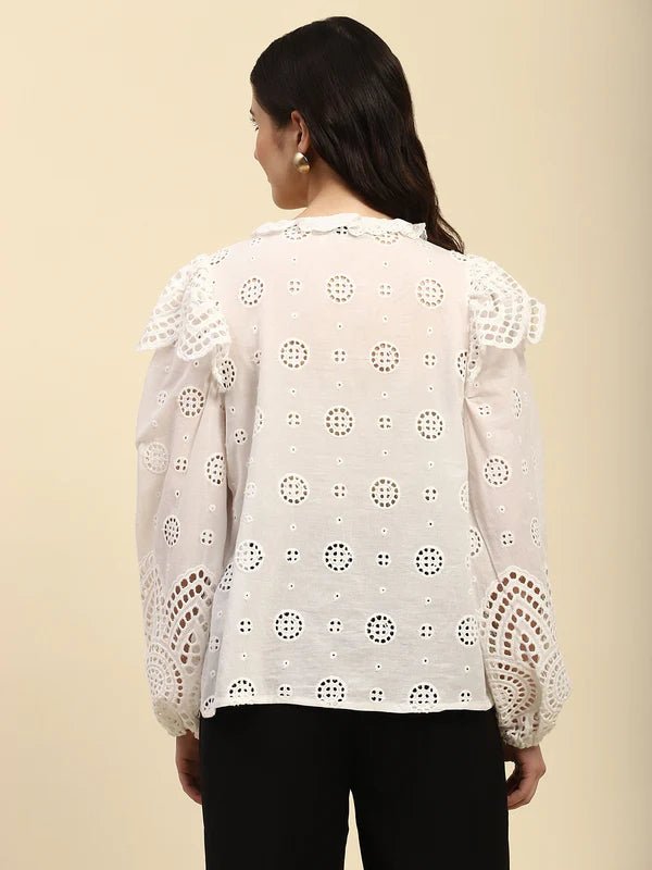 Embroidery Cotton Loose Fit Blouson Top - Modern Furniture & Furnishings