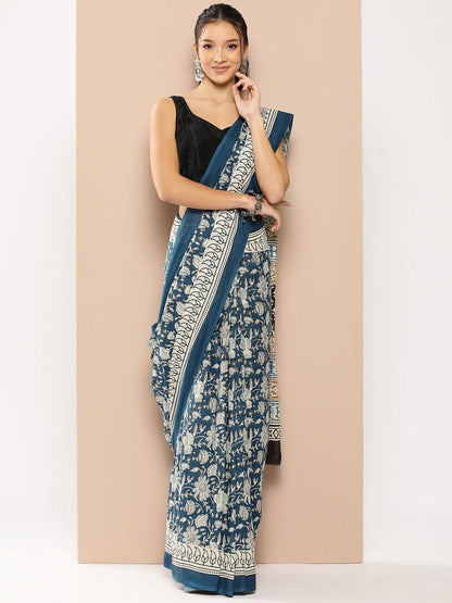 Floral Mulmul Cotton Sarees - Modern Furniture & Furnishings