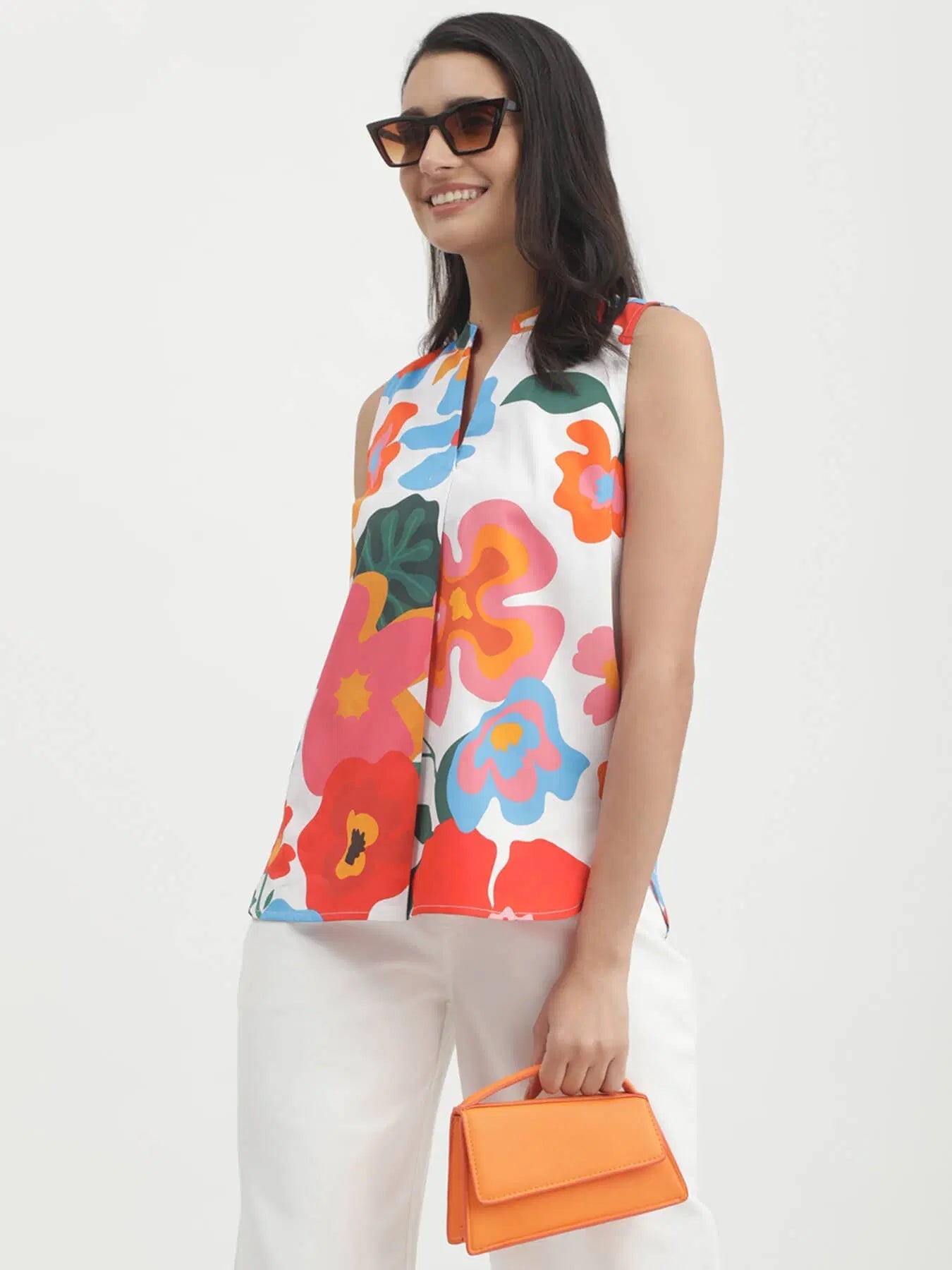 Floral Print Sleeveless Top - Modern Furniture & Furnishings