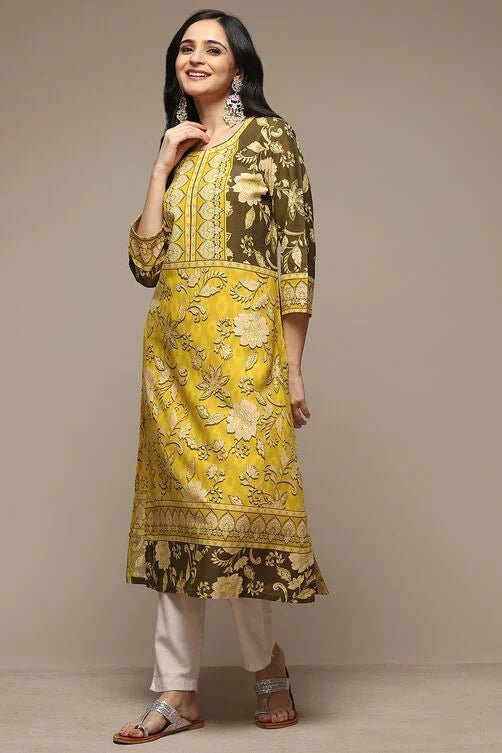 Green Straight Printed Kurta - Modern Furniture & Furnishings