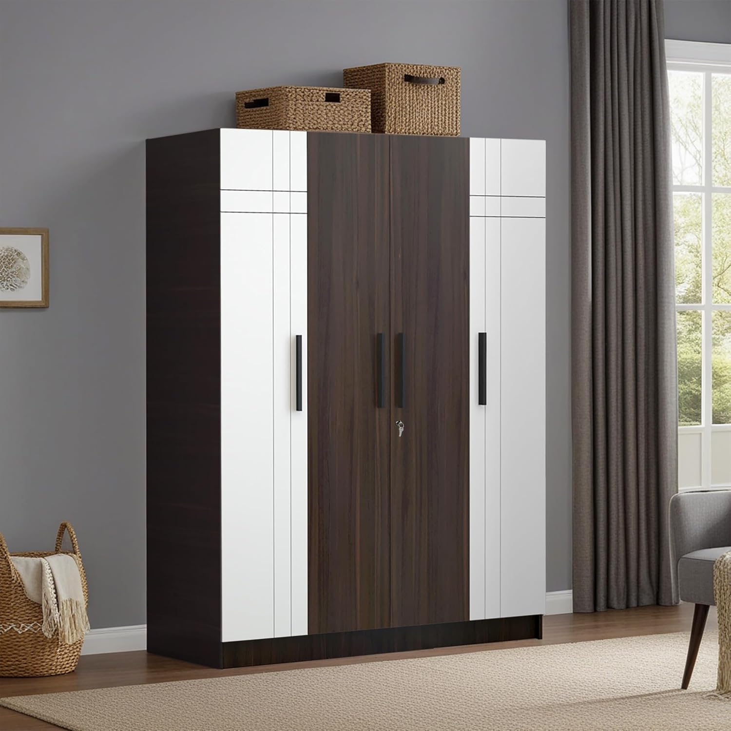 Klasj - Wardrobe 2 Tone in Dark Maple & Frosty White Colour - Modern Furniture & Furnishings