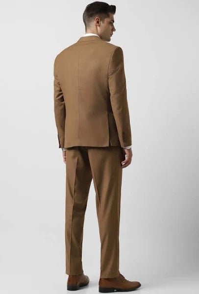 Men Brown Solid Slim Fit Wedding Three Piece Suit - Modern Furniture & Furnishings