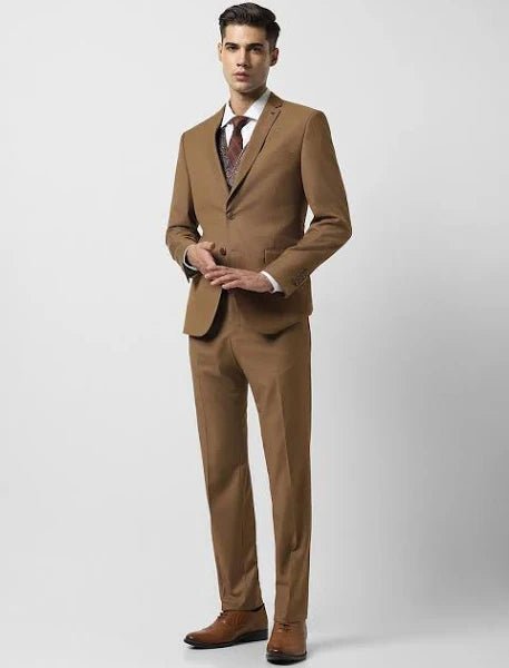 Men Brown Solid Slim Fit Wedding Three Piece Suit - Modern Furniture & Furnishings