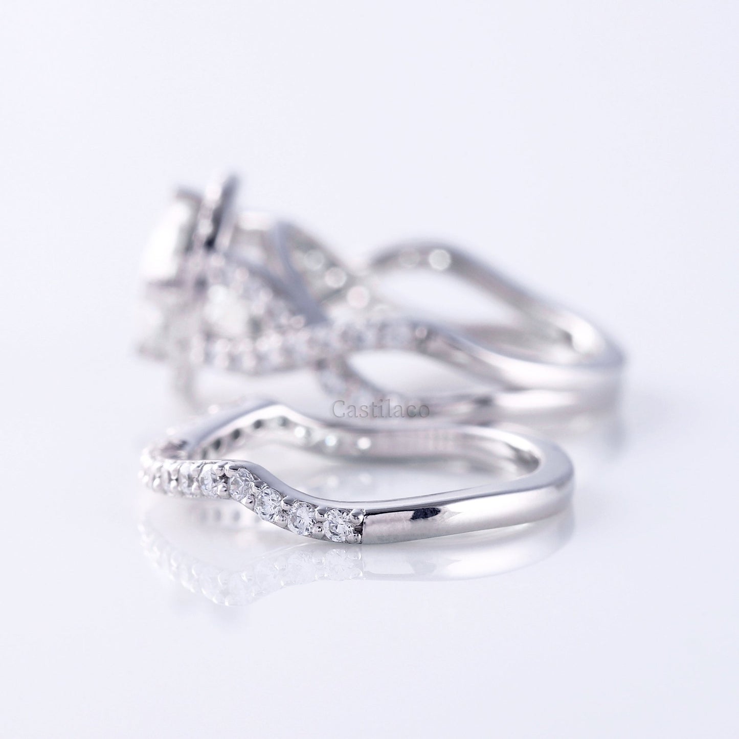 Round Moissanite Twisted With Curved Matching Bridal Ring Set - Modern Furniture & Furnishings