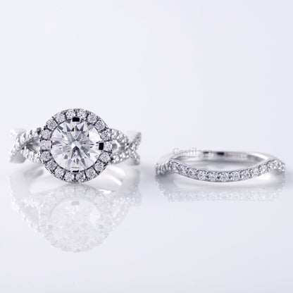 Round Moissanite Twisted With Curved Matching Bridal Ring Set - Modern Furniture & Furnishings