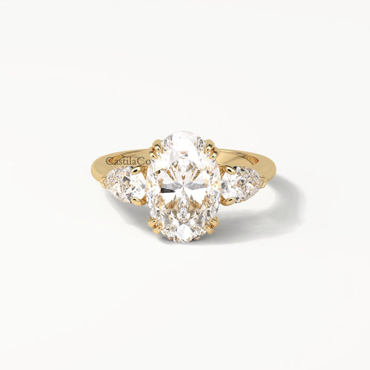 Three Stone Oval and Pear cut Lab Grown Diamond Engagement Ring - Modern Furniture & Furnishings