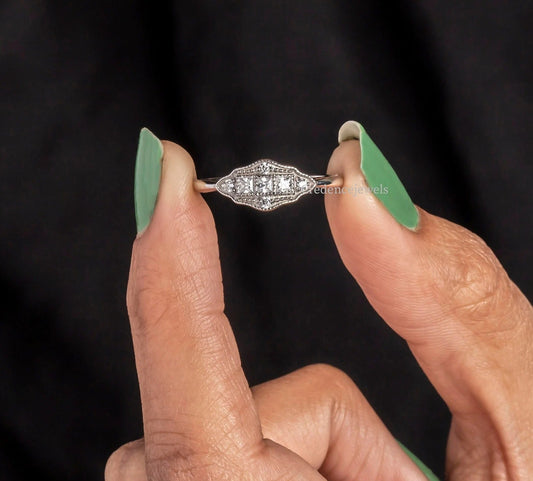 Vintage Art Deco Ring, Engagement Ring, Three Stone Princess Moissanite Ring, Milgrain Bezel Set Art Deco Ring, Minimalist Ring - Modern Furniture & Furnishings