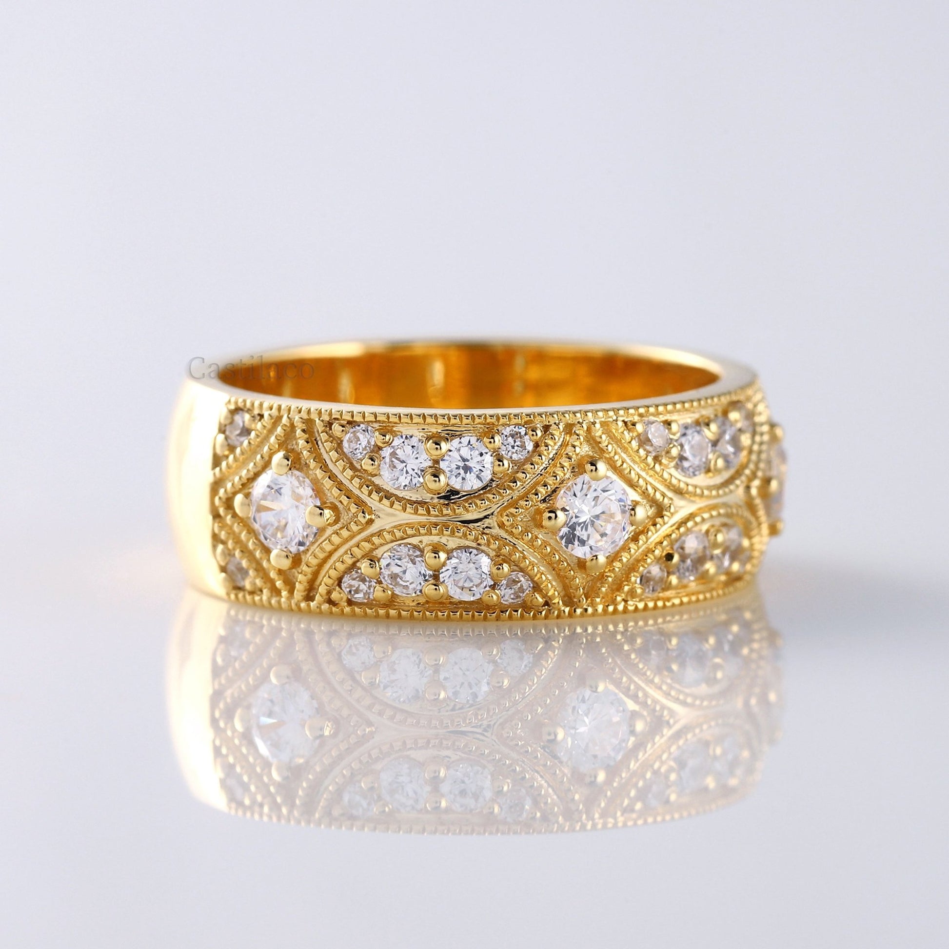 Vintage inspired Moissanite Diamond Wedding Band - Modern Furniture & Furnishings