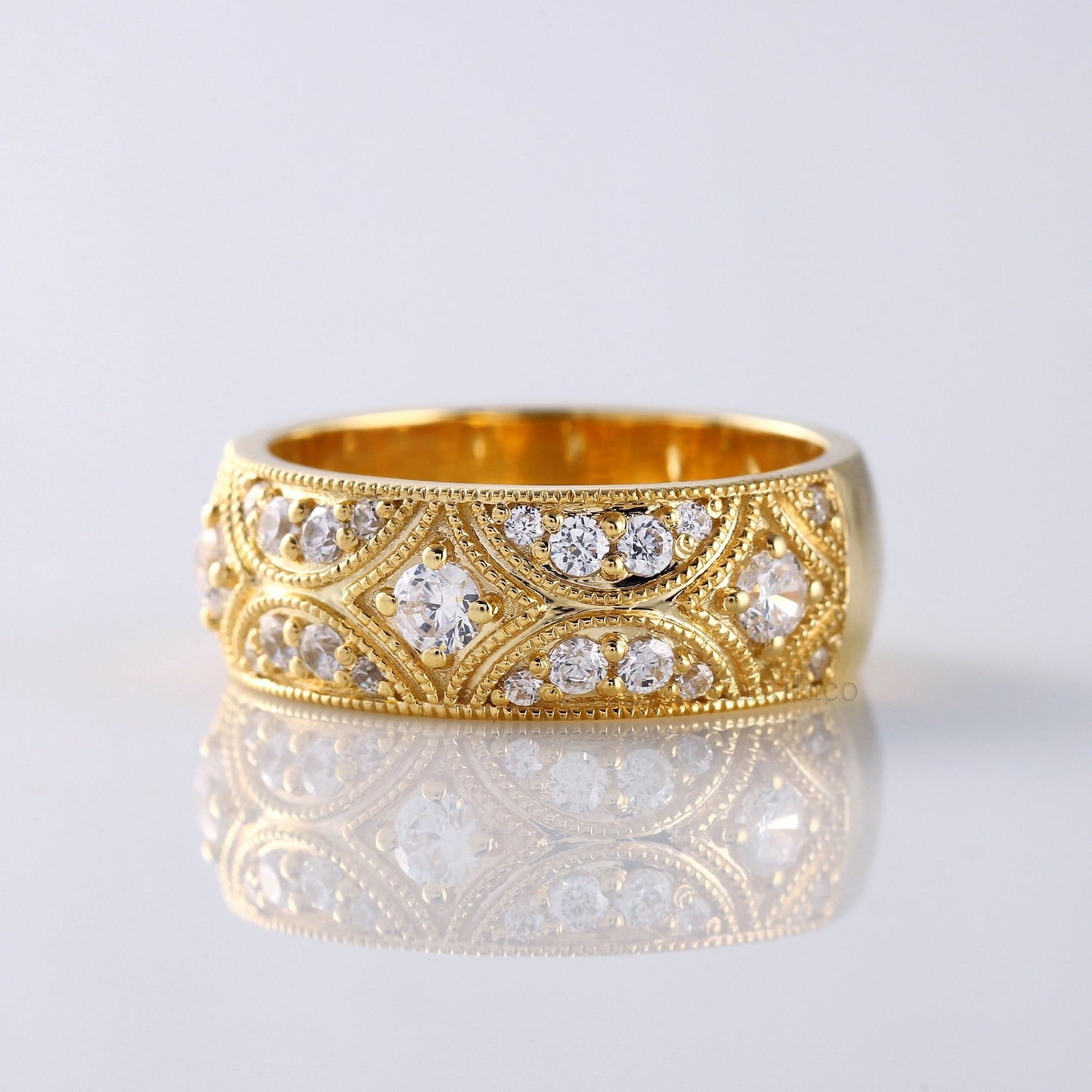 Vintage inspired Moissanite Diamond Wedding Band - Modern Furniture & Furnishings