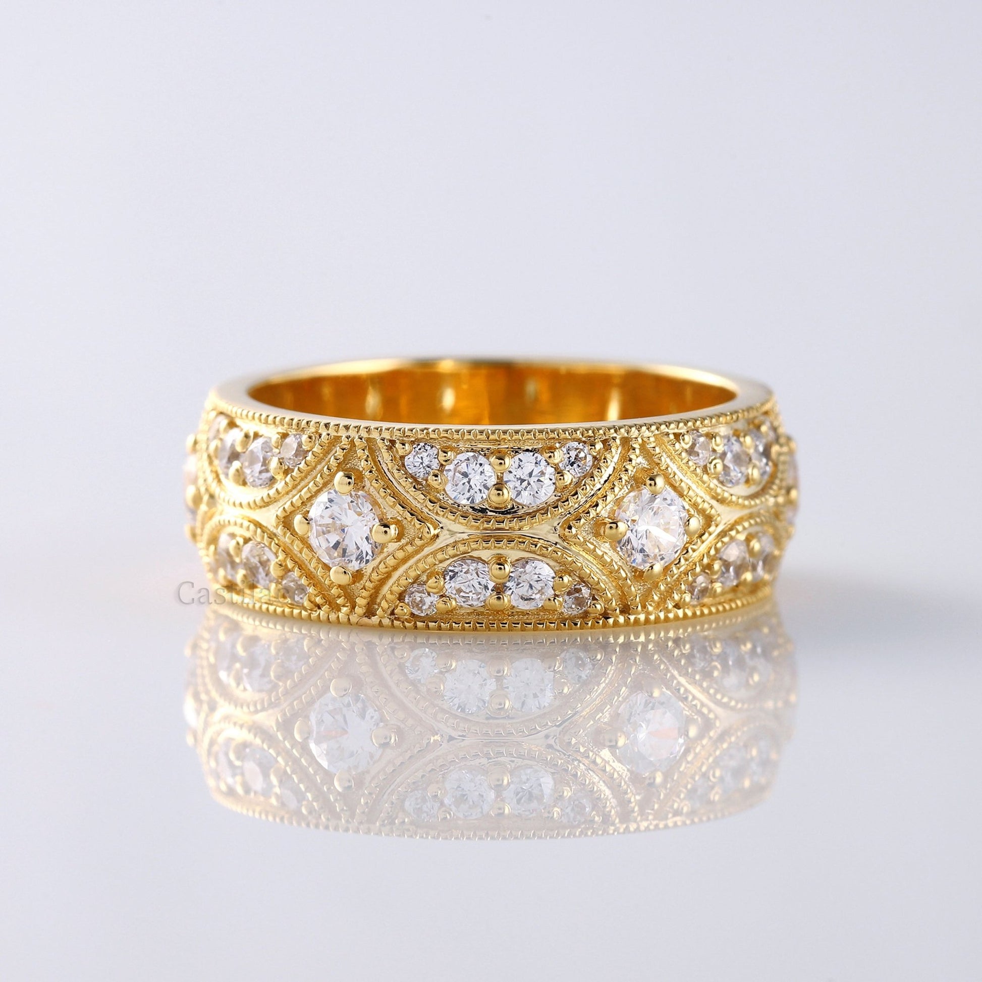 Vintage inspired Moissanite Diamond Wedding Band - Modern Furniture & Furnishings