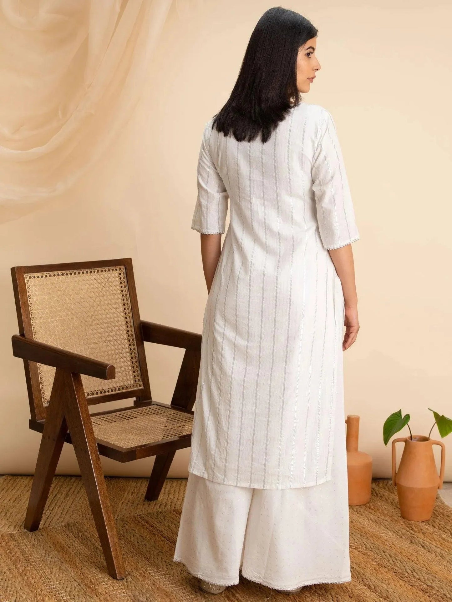 White Cotton Kurta For Women - Modern Furniture & Furnishings