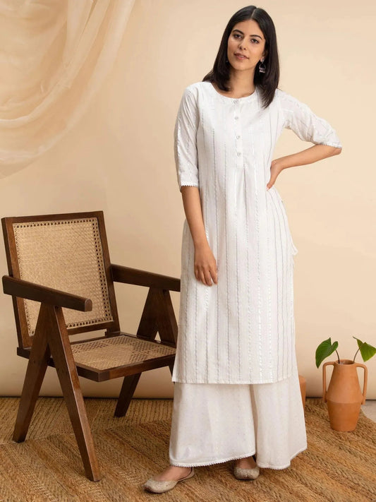 White Cotton Kurta For Women - Modern Furniture & Furnishings