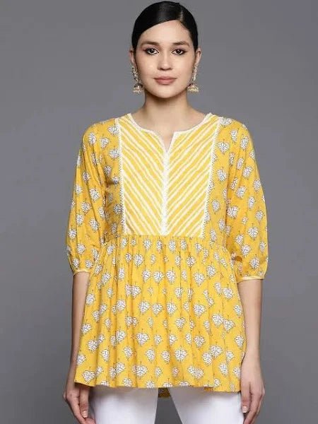 Yellow Printed A - Line Kurti - Modern Furniture & Furnishings