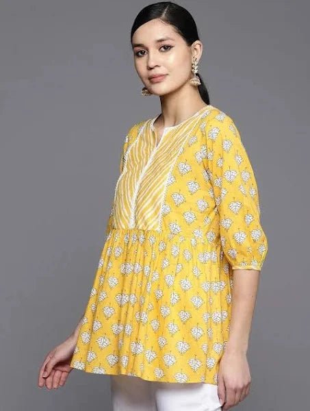 Yellow Printed A - Line Kurti - Modern Furniture & Furnishings